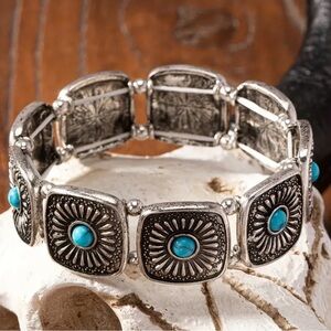 Southwestern Western Boho stretch turquoise bracelet